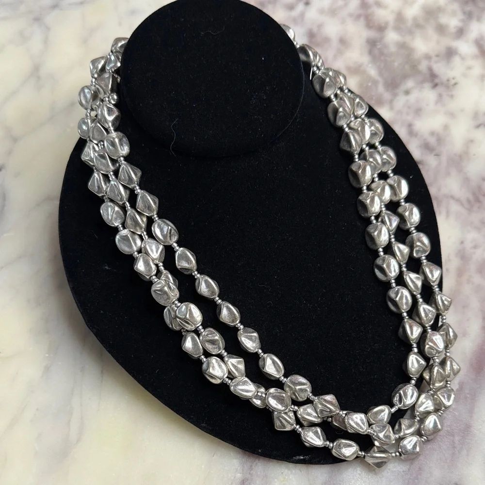 Chico's Silver-Tone Multi-Strand Bead Necklace